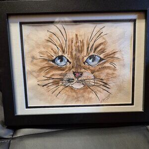 Water Color Cat...beautiful matted and framed, 10.5"x13.5"